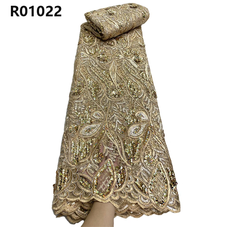 CHOCOO Competitive Price Guipure Sequin Beaded Lace Fabric Custom Sky Blue Color Luxury Embroidery Cord Lace Fabric