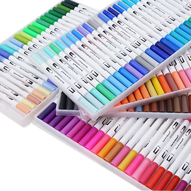Hot Selling Water-based Non-toxic Ink 100 Colores Brush Pen Art Markers Set Dual Tip Brush Art Marker PAINT MARKERS