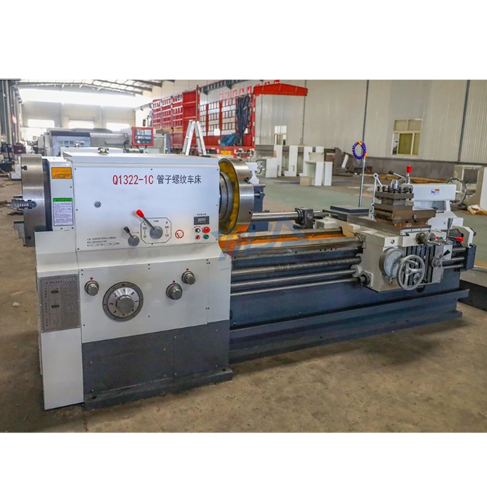 Efficient manual metal lathe Q1322 pipe threading lathe with steady rest horizontal lathe machine for metal