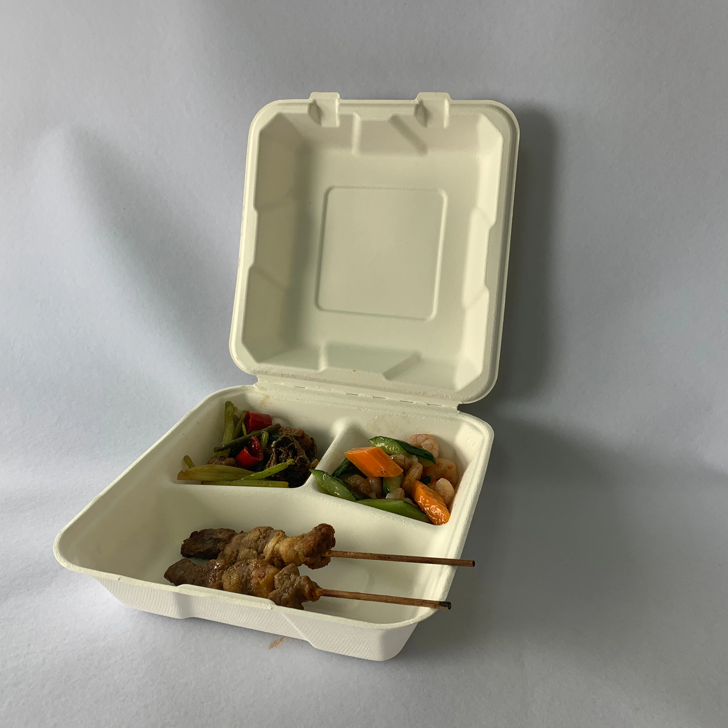 Environmentally protection tableware disposable 3 grids lunch bowl restaurant takeout food containers