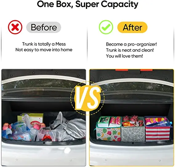 Heavy duty non-woven Box Bags Reinforced Bottom Large reusable grocery collapsible tote bag with Organizer Storage Box