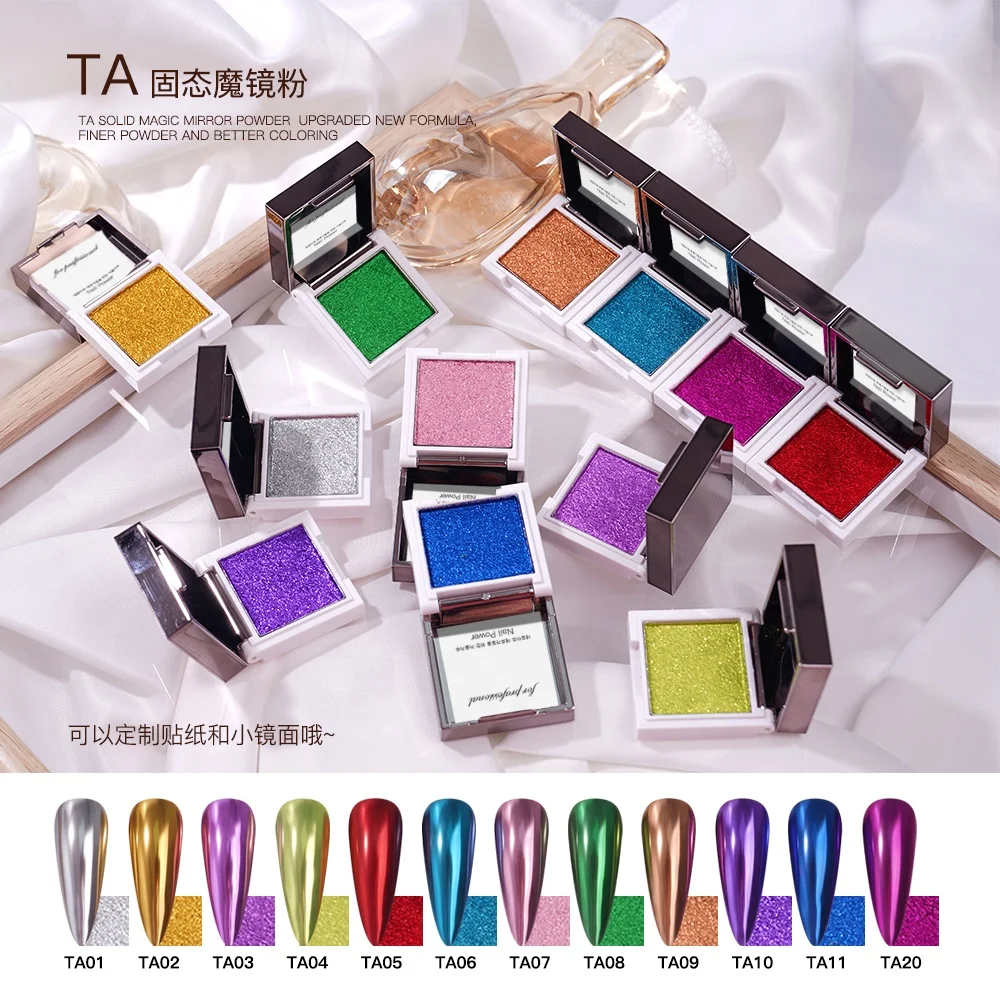 FEISHI Fashion Trend Customize Square Mica Nail Glitter Powder Nail Gel Solid Magic Mirror Chrome Powder For Nail Salon