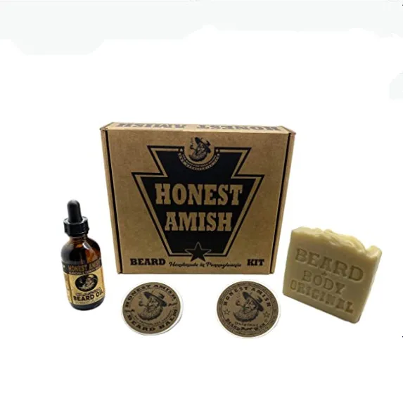 4 pieces Men beard care set Oil Serum  Balm Wax Beard Soap Beard Kit Gift Box