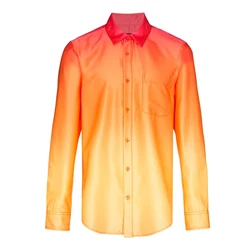 Gradient Satin Shirts for Men Custom High Quality Orange and Yellow Casual Shirts Long Sleeve Gradient Shirt Full Satin Fabric