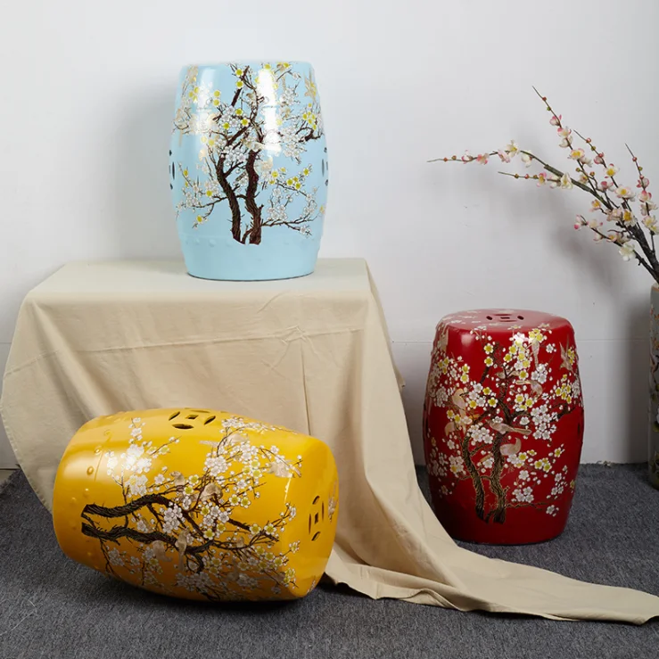 2021 wholesale classical Chinese flower and bird art porcelain garden home decoration decorative gift bar drum ceramic