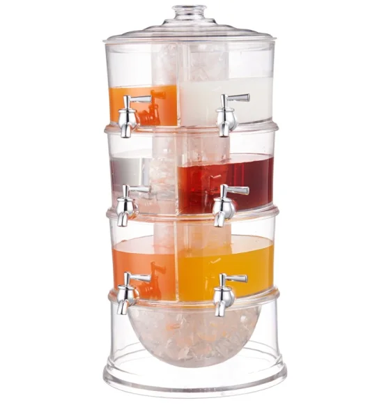Summer Sale 3 Layer 6 Compartment Drink Beverage Dispenser, Glass Beverage Dispenser Stainless Steel Spigot#