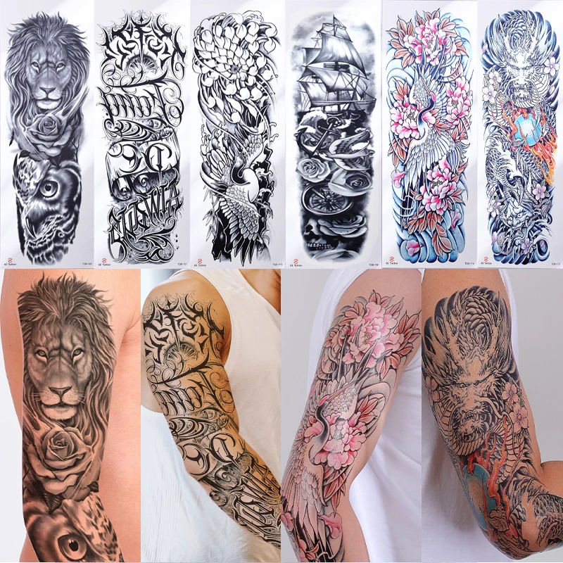Hot sale High Quality lion dragon pattern design long lasting full arm tattoo stickers for men