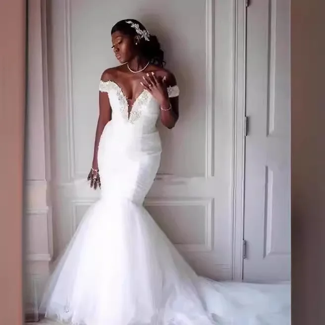 3190 High Quality Vintage Mermaid Wedding Dress One-Shoulder Lace Satin  Silhouette Chapel Train Ball Gown