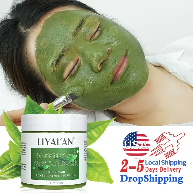 Private Label Face Detoxifying Oil Control Acne Removal Whitening Bentonite Green Tea Matcha Mud Facial Clay Mask
