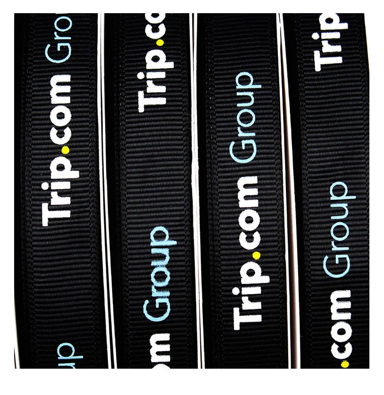 Wholesale Custom 2 Cm 3/4 Inch Natural grosgrain Ribbon Black Logo Printed party Ribbon
