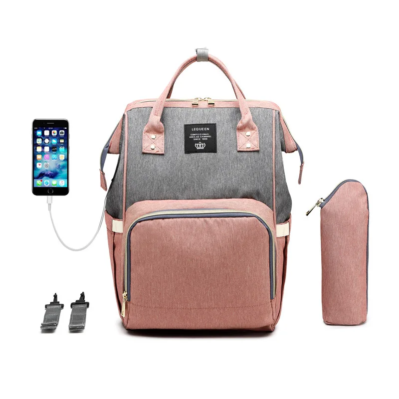 
Waterproof Lequeen Diaper Bag Backpack with Stroller Strap and USB Charging Maternity Nappy Changing Bag For Travel Baby Care 