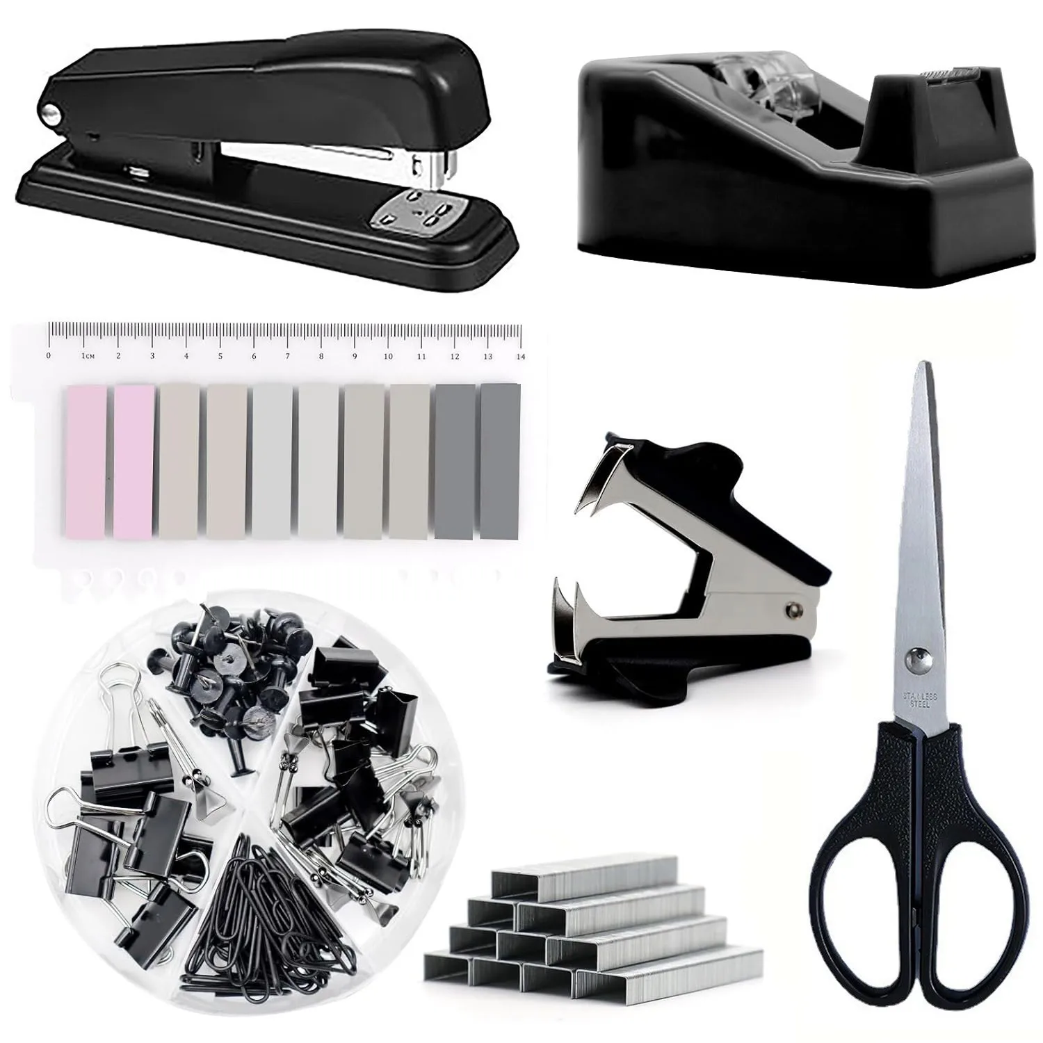 Desktop office stationery set pink stapler tape holder scissors staple remover in stock