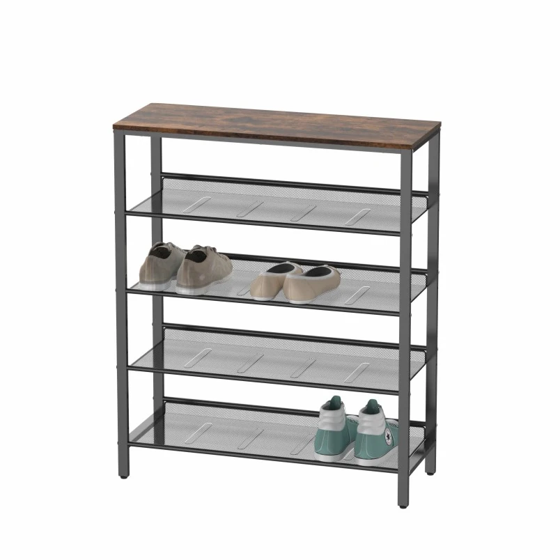 WIREKING Shoe Rack Organizer 5 Tier for Closet Entryway Free Standing Metal Storage Shoe Shelf with MDF Top Board