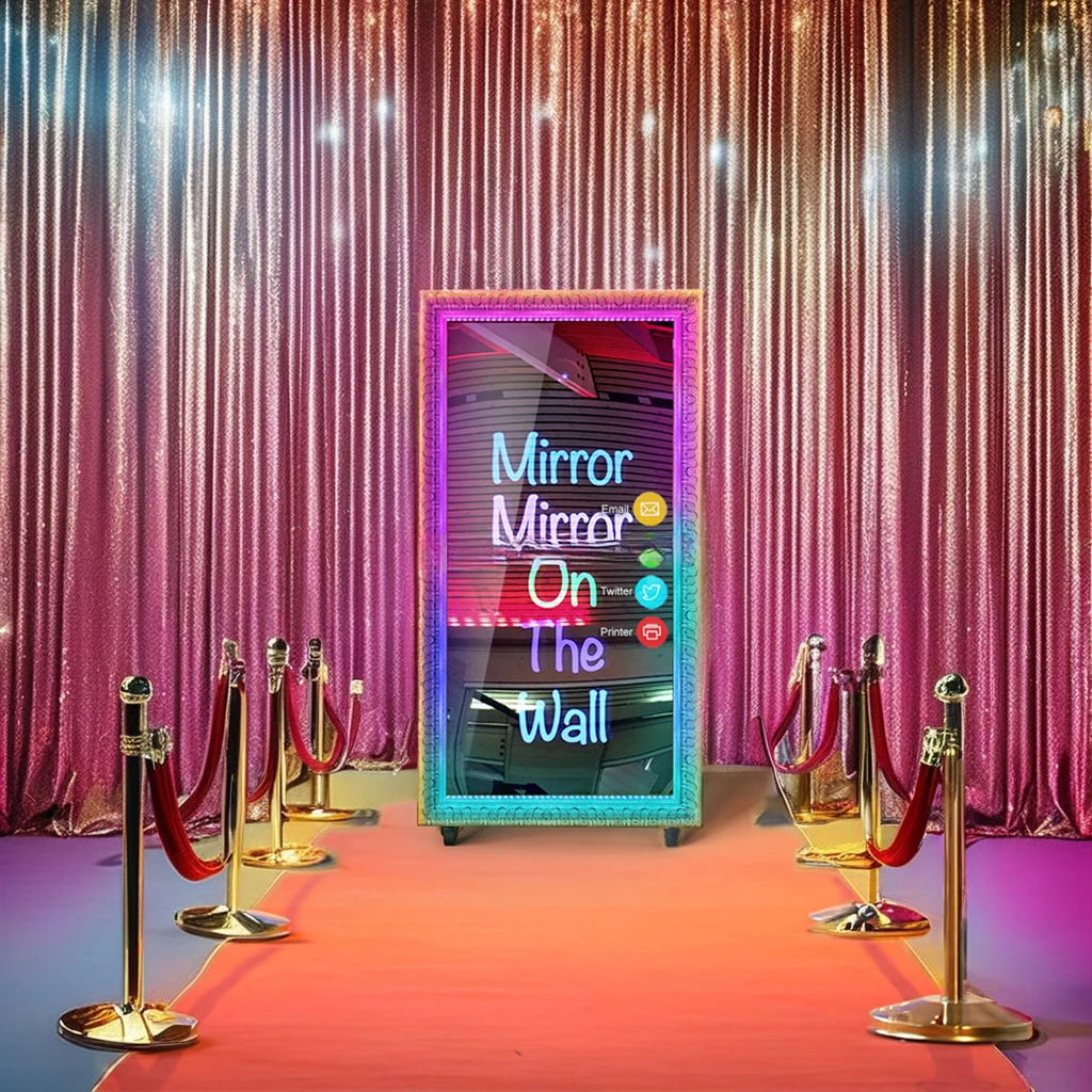 Portable Selfie Magic Mirror Photo Booth Machine Touch Screen with Photobooth Printer Compatible with SLR Camera for Weddings