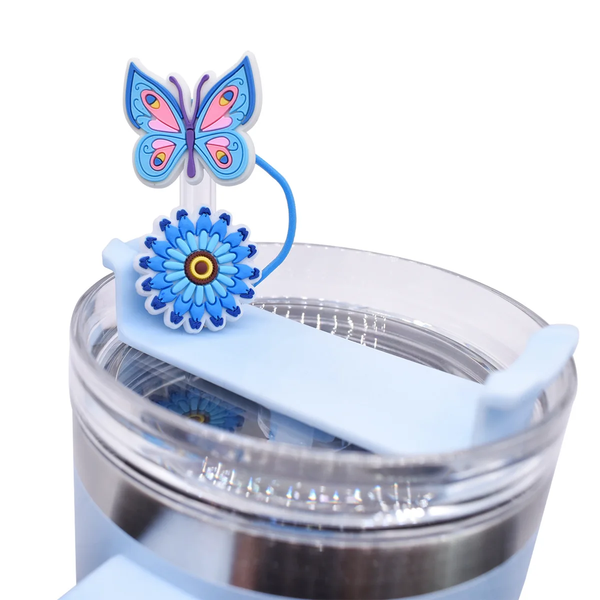 8MM Butterfly Flower Straw Cover Glass Cap Pearl Milk Tea Protective Cover Straw Cup Accessories Universal Dustproof Straw Cap