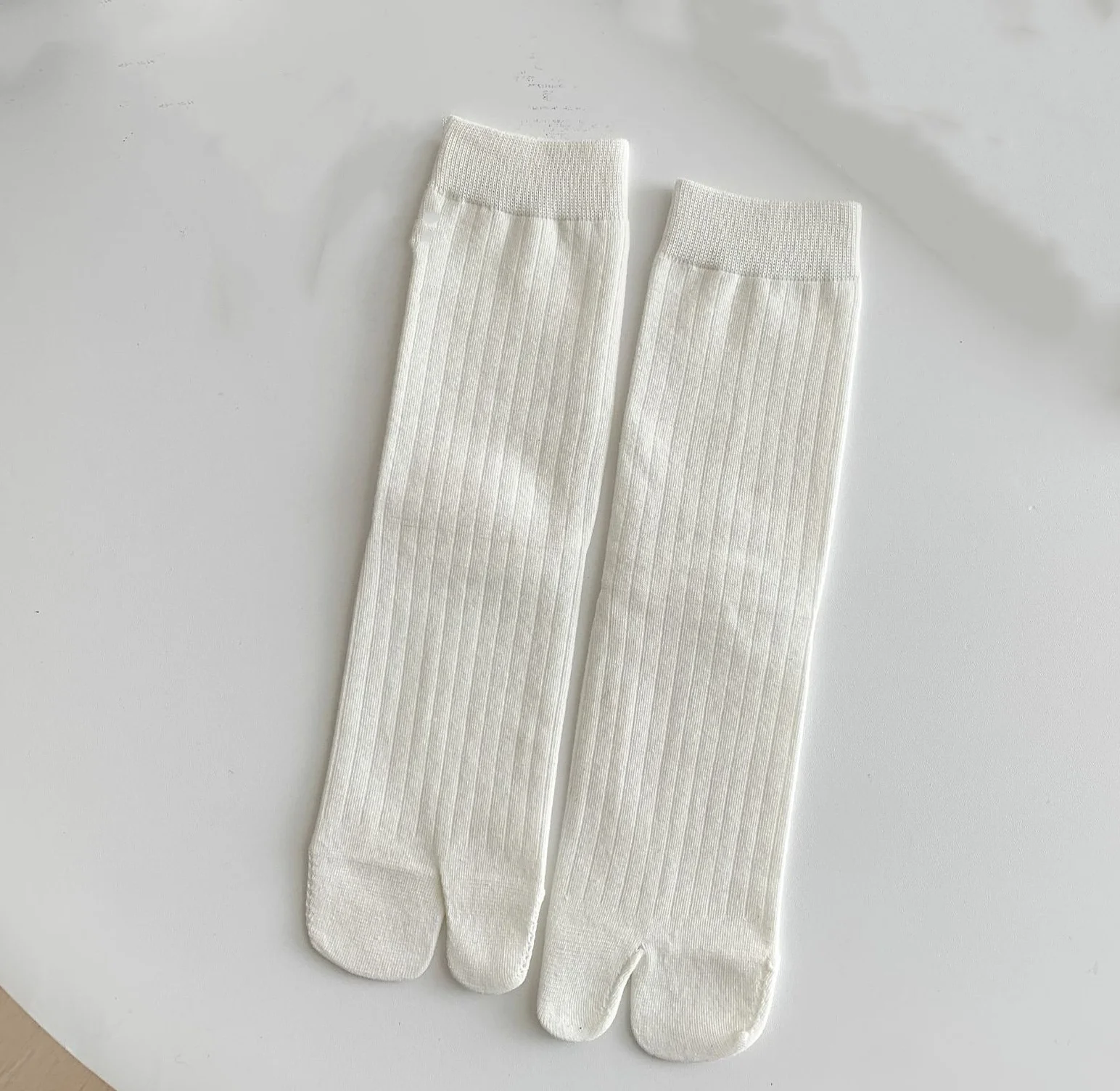 Wide Striped Solid Color Two-Toe Split Socks Thick Cotton Crew for Spring and Summer Knitted Technique