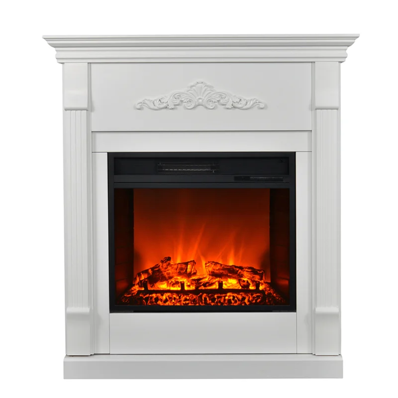 38' simple style tv stand modern electric fireplace with wood mantel and 3d decorative log LED deco flame