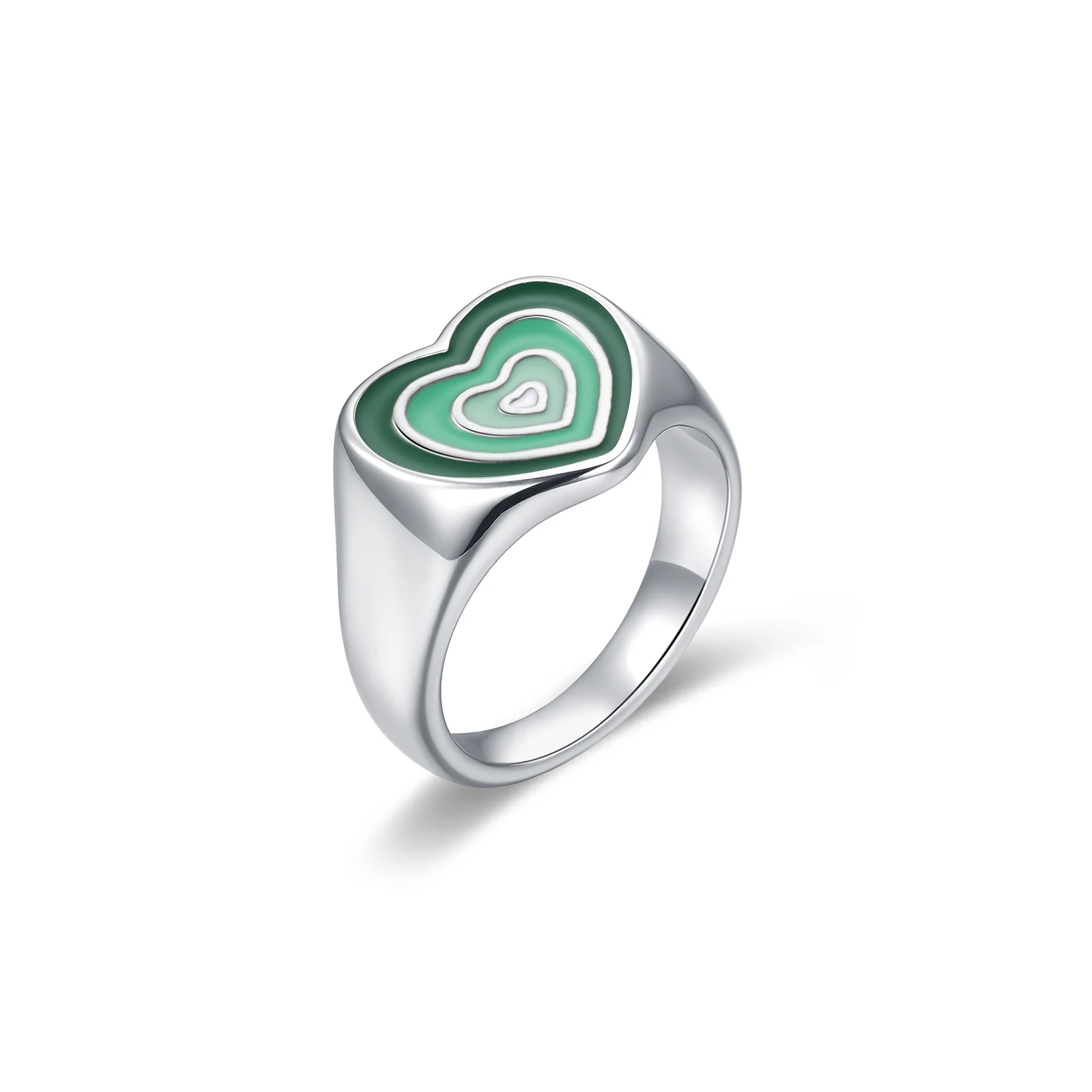 Chunky Ethnic Jewelry Colorful Statement Ring Stainless Steel Enamel Heart Finger Ring