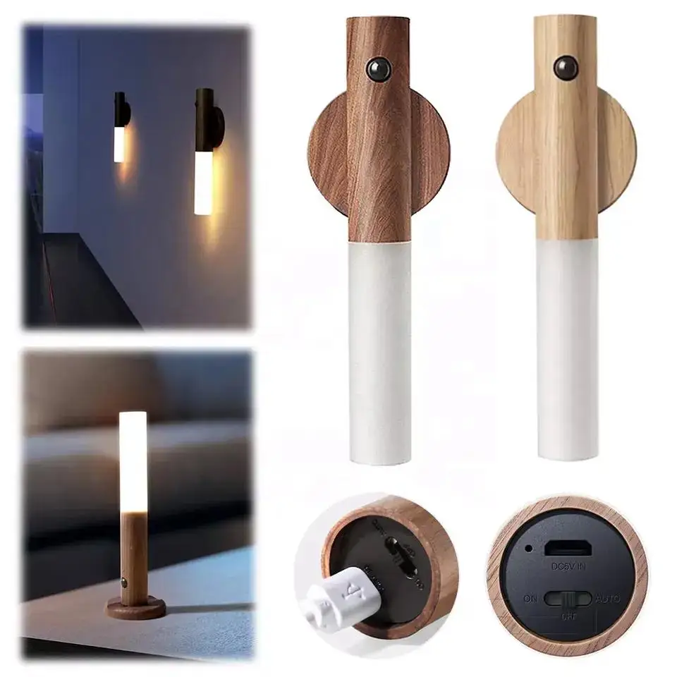 New intelligent wooden motion sensor LED wooden night light USB sensor wall light cabinet light