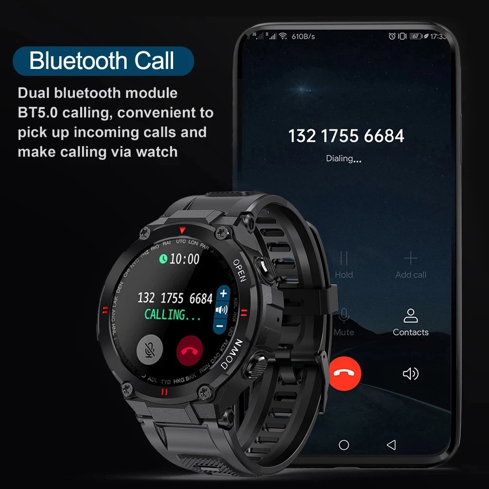 K22 новые мужские вызовов через Bluetooth Полный сенсорный экран смартчасы водонепроницаемые спортивные фитнес трекер изготовленный на заказ циферблаты