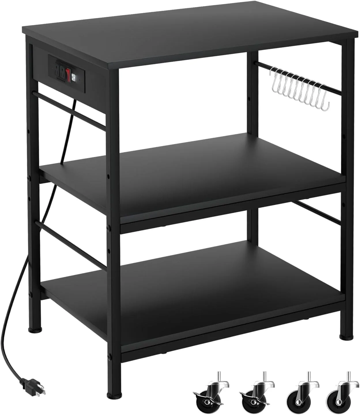 Multifunctional Kitchen Shelf Stand Microwave Holder Bakers with Storage Shelf rack Side Table with Charging Station