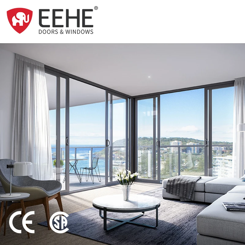 Foshan door manufacturer double track aluminium sliding door Waterproof tempered glass sliding external door for patio