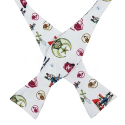 Оптовая продажа, мужской белый масонский штурмовый мультяшный узор, регулируемый съемный предварительно завязанный Галстук-бабочка из полиэстера с принтом