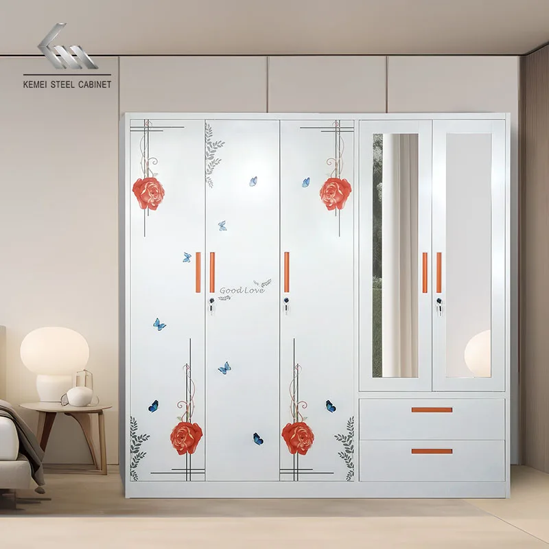 Стальной металлический шкаф с железным листом популярный товар 5 однонаправленными плоскими дверями и 2 ящиками зеркалами