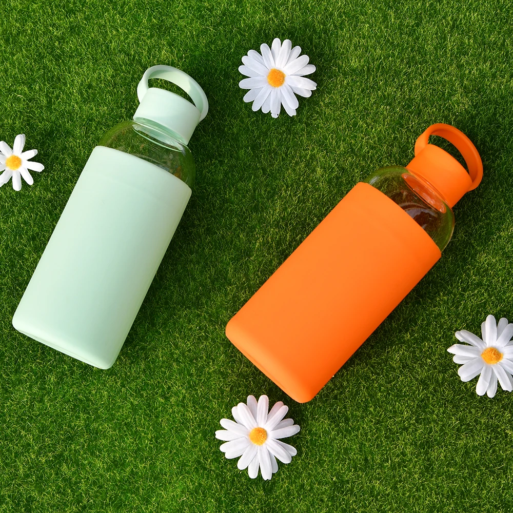 600ML Transparency Custom Sport Drinkware glass water bottle with silicone sleeve  top seller glass bottles drink