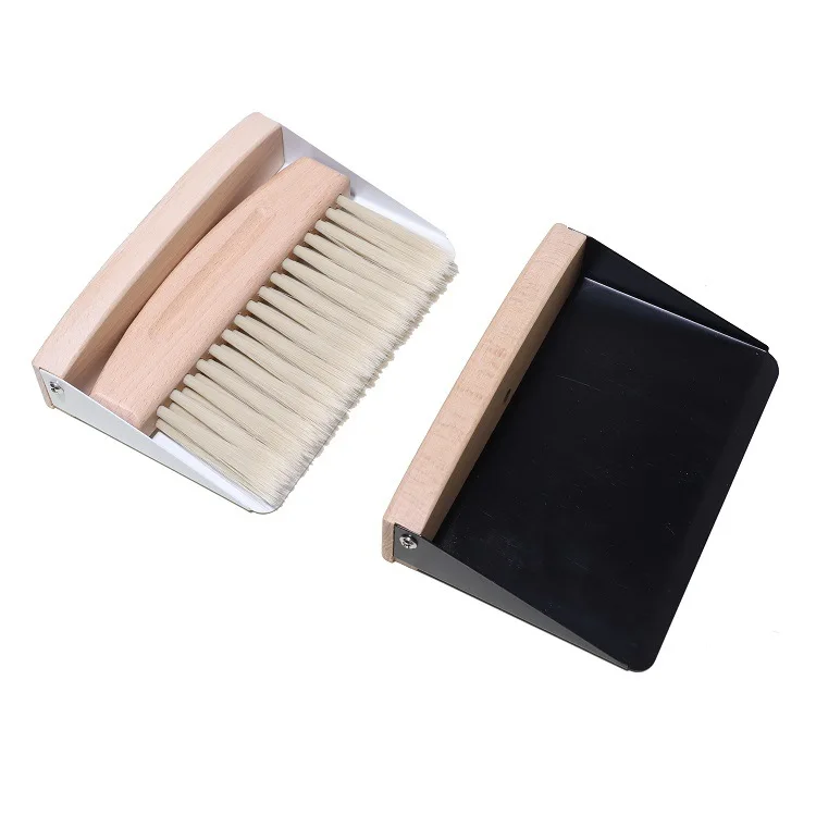 Wood Small Metal Portable Cleaning Dust Pan Natural Table Desk Hand Broom Sweeping Brush Mini Dustpan and Brush Set