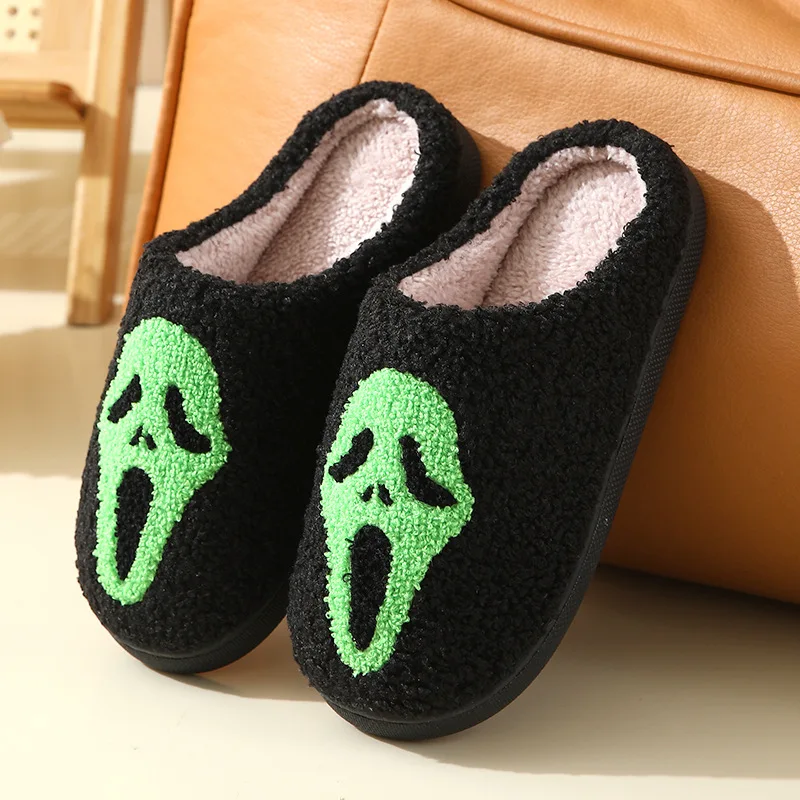 Export cross-border cotton slippers for indoor home use anti-slip autumn and winter black plush slippers for men and women