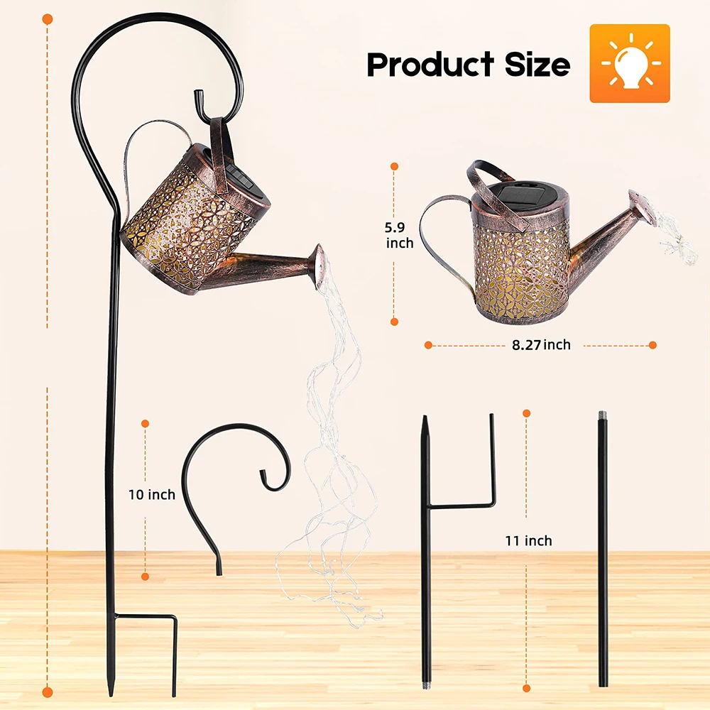 Hanging Kettle Lantern Waterproof Garden Decor Metal Retro Lamp for Outdoor Table Patio Lawn Yard Solar Watering Can Light