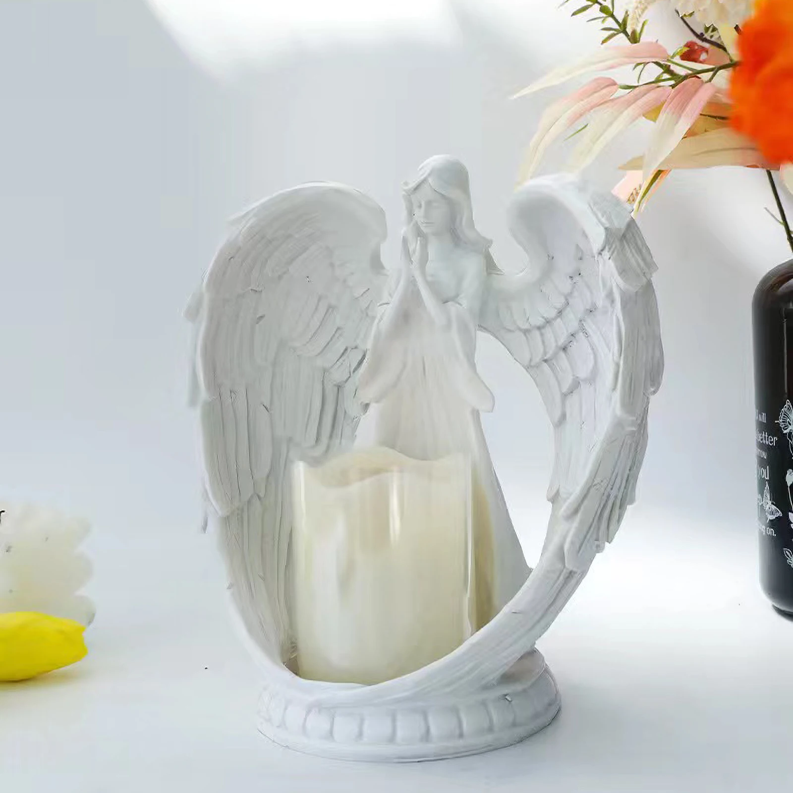 Fengzhi Factory Pure white wings angel statue Angel candlestick Living room dining room decoration decoration resin crafts