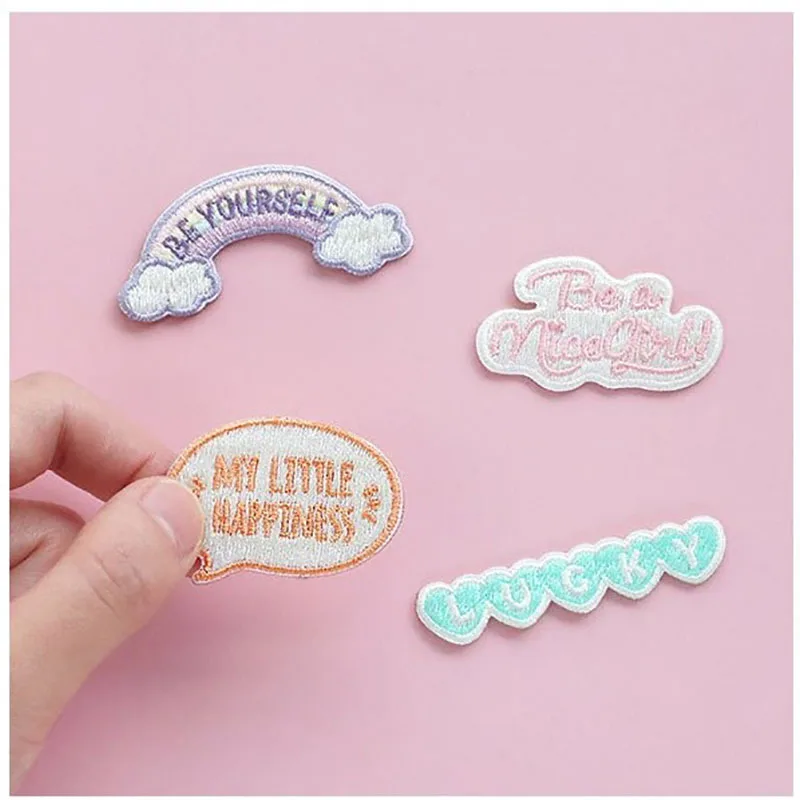 High quality patch wholesale custom embroidered patches cartoon cloud iron on embroidery patches rainbow