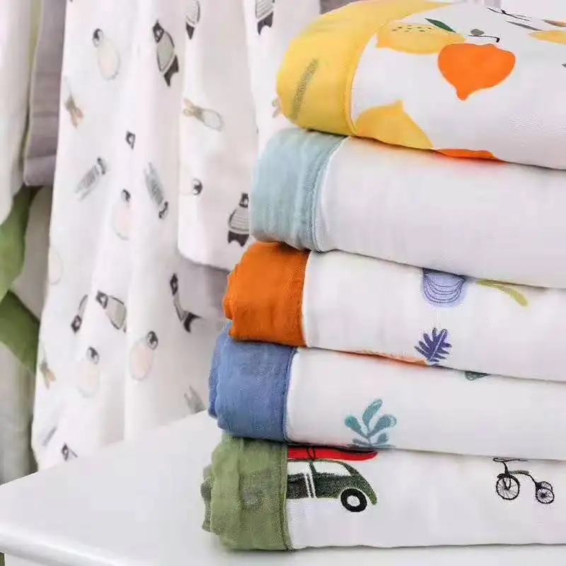 multi printed 70%bamboo&30%cotton baby blanket muslin fabric