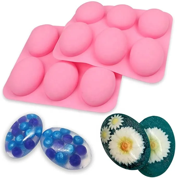 Silicone Mold For Handmade Soap 6 Cavity Oval Shape fat bath bombs Pink Color Soap Making Molds
