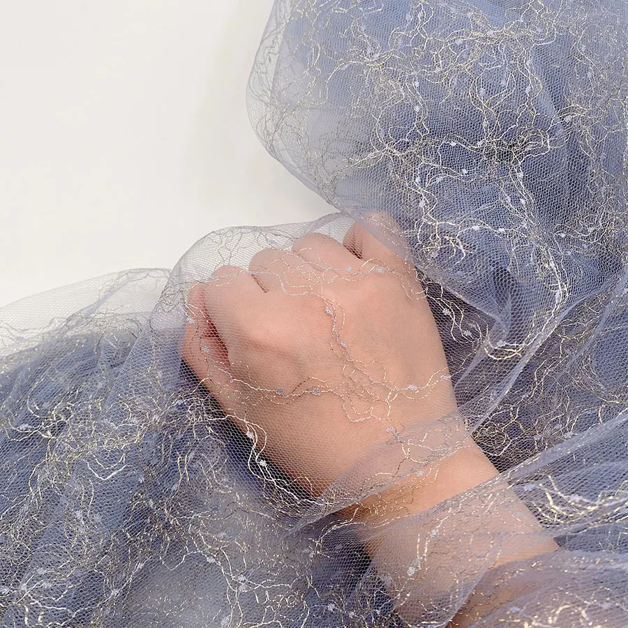 Hot designer fancy luxury veil wedding rhombus jacquard lace shinny lurex metallic mesh tulle nylon fabric for girls dress