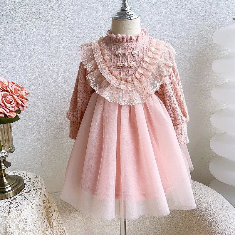 New Princess Style Winter Autumn Kids Birthday Party Wedding Wear Thickening Sweet Boutique Girls Dresses