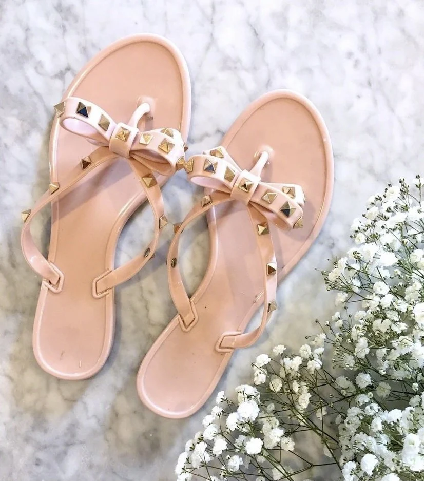 New arrivals summer Shining pearl rivet  flat slippers rhinestone shoes ladies  jelly slides slipper