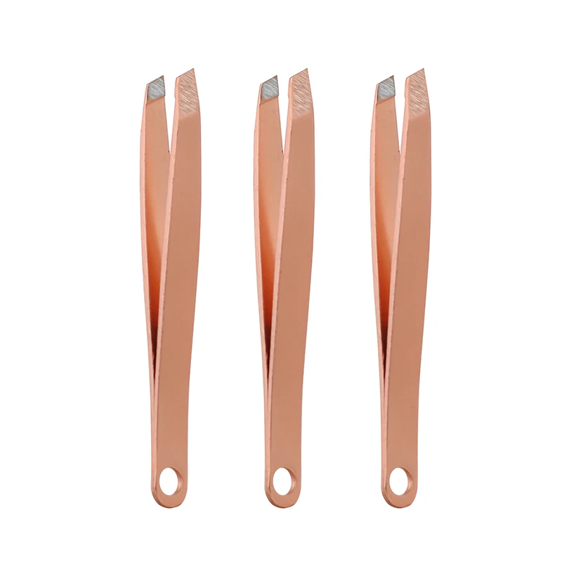Private Label Rose Gold Eyebrow Tweezers Portable Mini Beauty Slanted Point Eyelash Tweezer