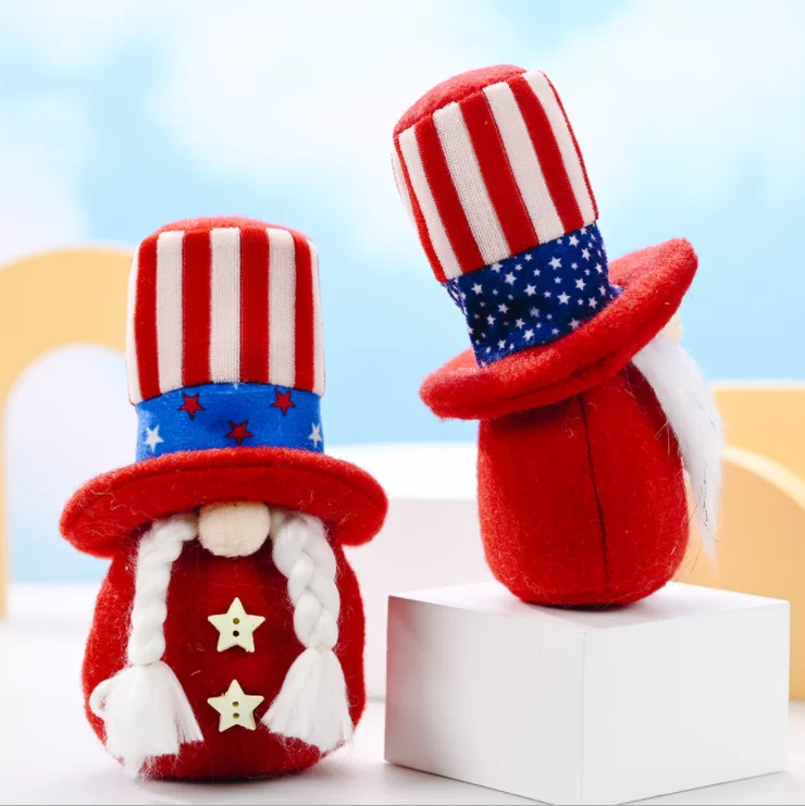 Fourth of July Independence Day Gonk Tomte Dwarf American Flag Ornaments Plush 4th of July Gnome With Round Hat