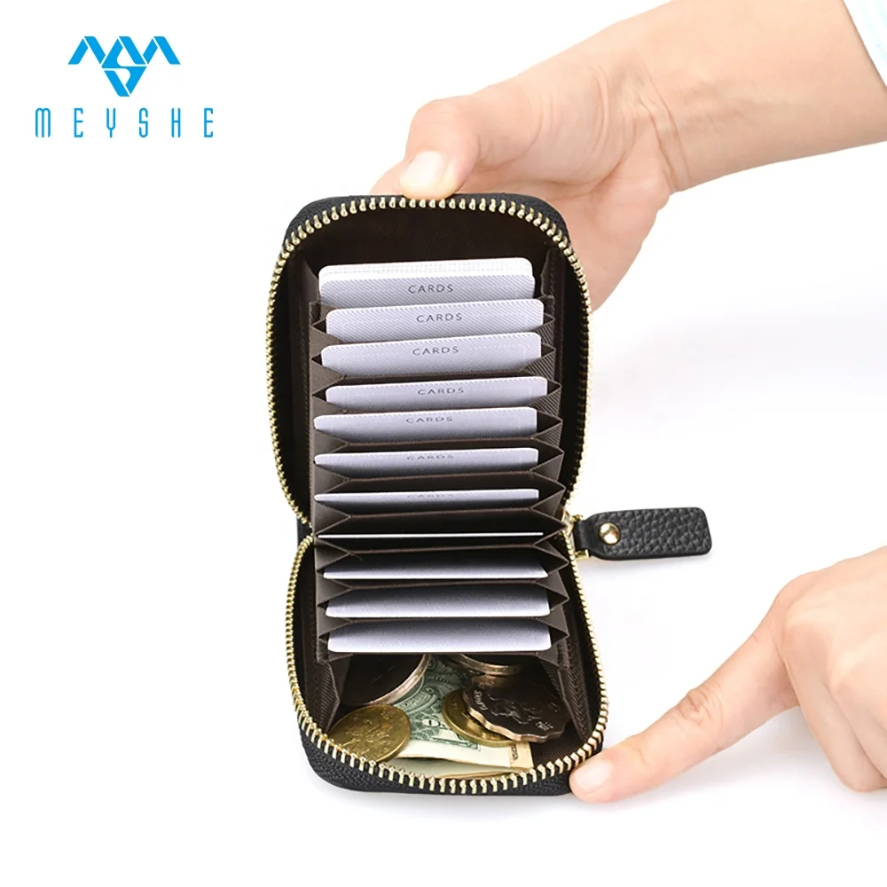 Factory Custom High Black Quality Genuine Leather Cheap Gift Zip Around Card Holder Wallet For Women