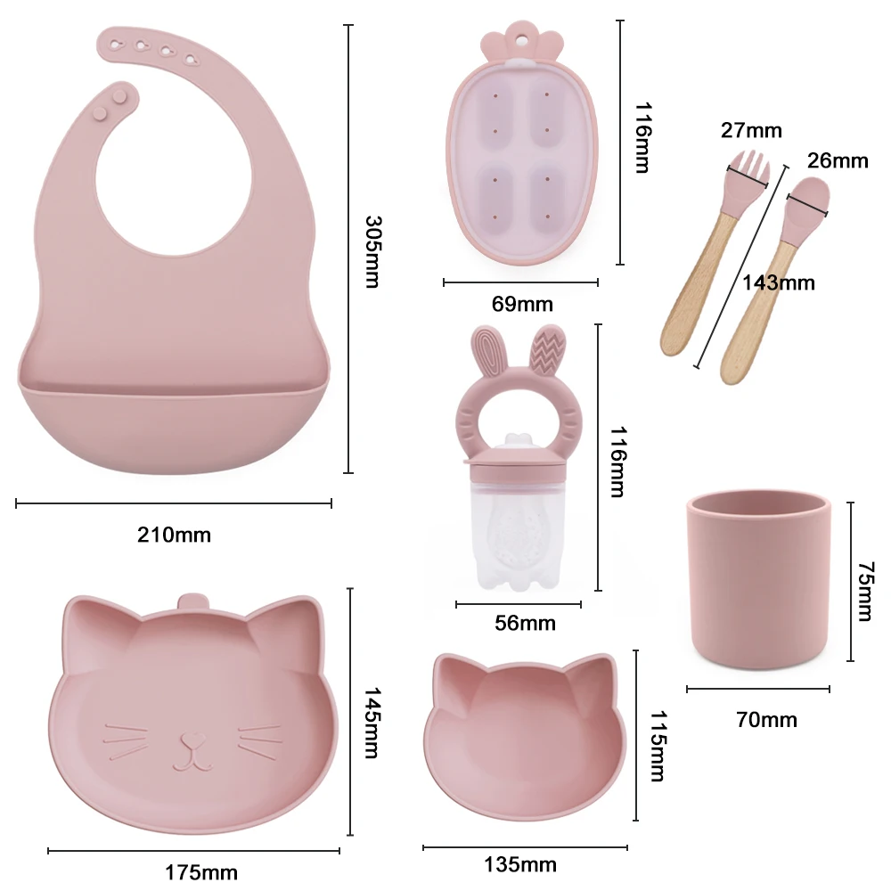 New Design BPA Free No Spill Baby Bowl Suction Kids Plate Cat Animal Silicone Baby Feeding Set