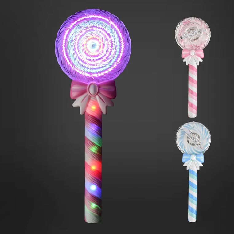 Light Up Spinning Lollipop Wand 12 Inch LED Princess Glitter Light up Wand Suitable for Pretend Play Prop Carnival Prize