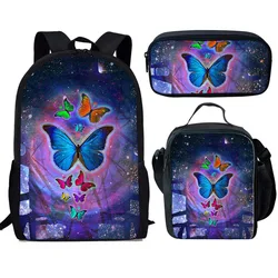 Children School Backpacks Fashion 3 PCS/SET Butterfly Printing Shoulder Bags for Teenage Girls Cool Bookbags
