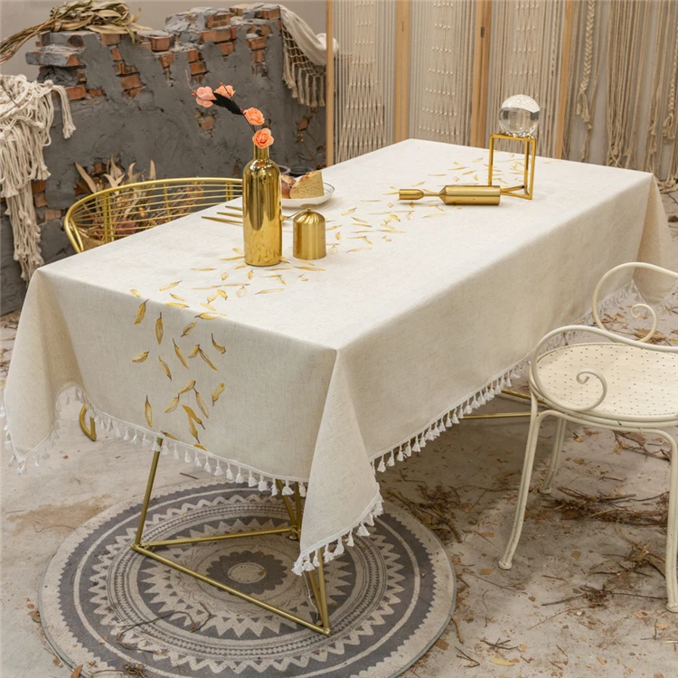 ZhongHua Oilcloth Colorful Leaves Embroidered Tablecloth Luxrios Tablecover