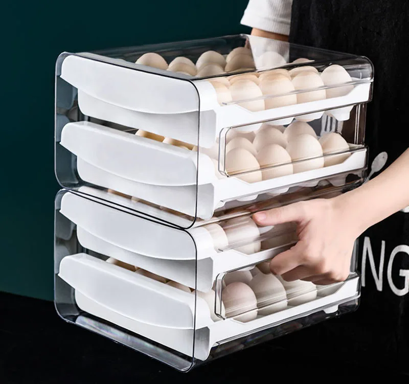 Large Capacity Egg Holder Tray for Refrigerator Clear Plastic Container Drawer for Egg