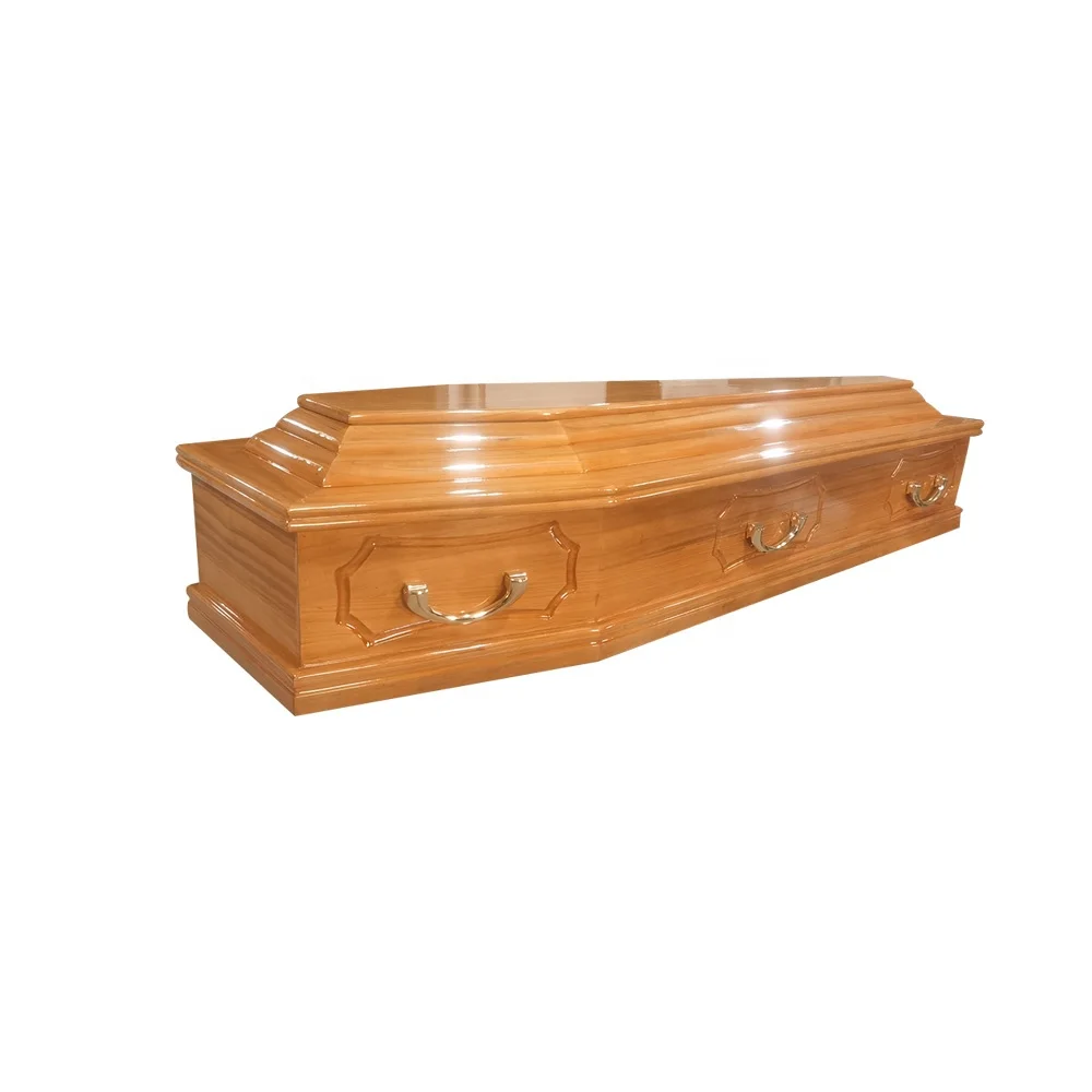 Luxury European Style Oak Solid Wood Casket Coffins Biodegradable Velvet Interior Colorful MDF Funeral Burial