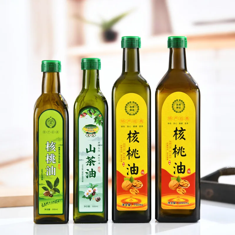 wholesale Bulk 250ml 500ml 750ml 1L Empty Square Dark Green Marasca Cooking Olive Oil Glass Bottles