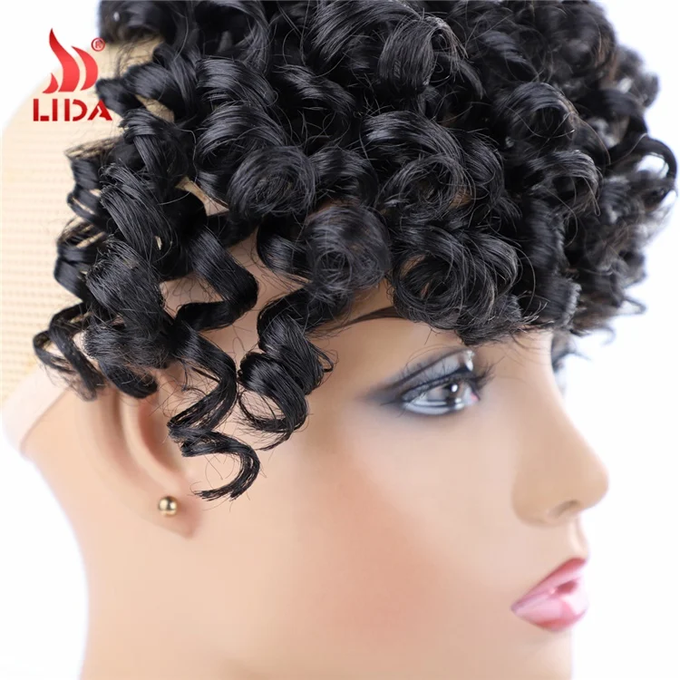 
Lida synthetic big curly Clip in hair bangs fringes african afro curl hair piece bang 